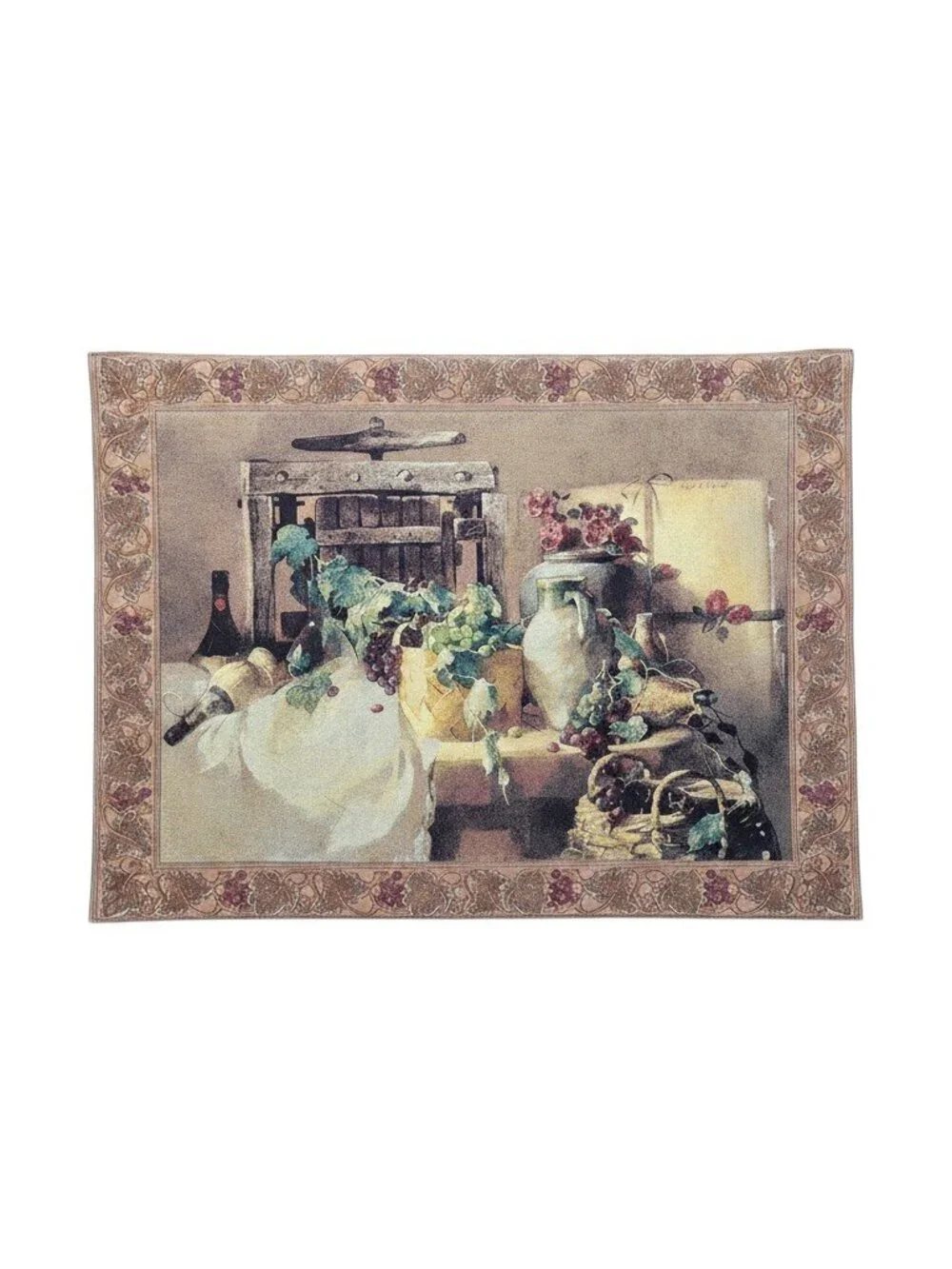 VTG Woven Tapestry Wall Hanging Wine Cellar Scene 42x52 Riddle & Cockrell